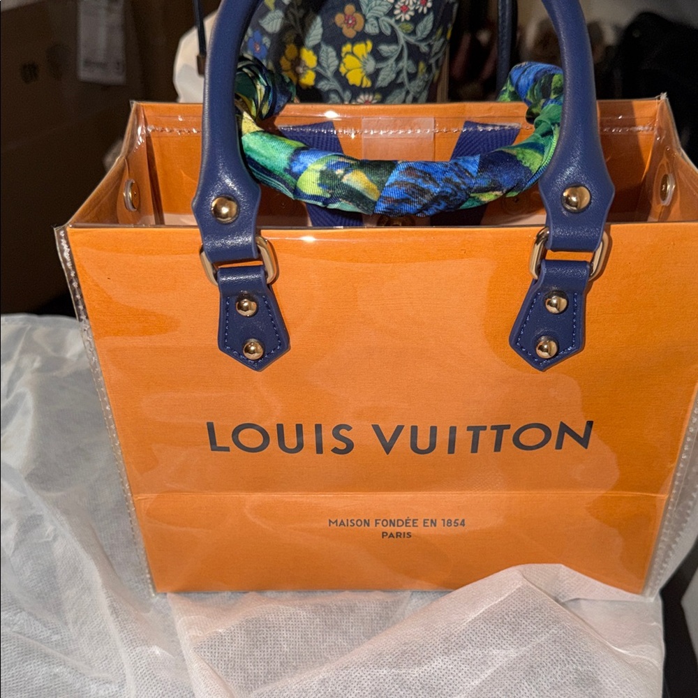 Louis Vuitton Vibrant Orange Tote with Blue Accents - Picture 8 of 10